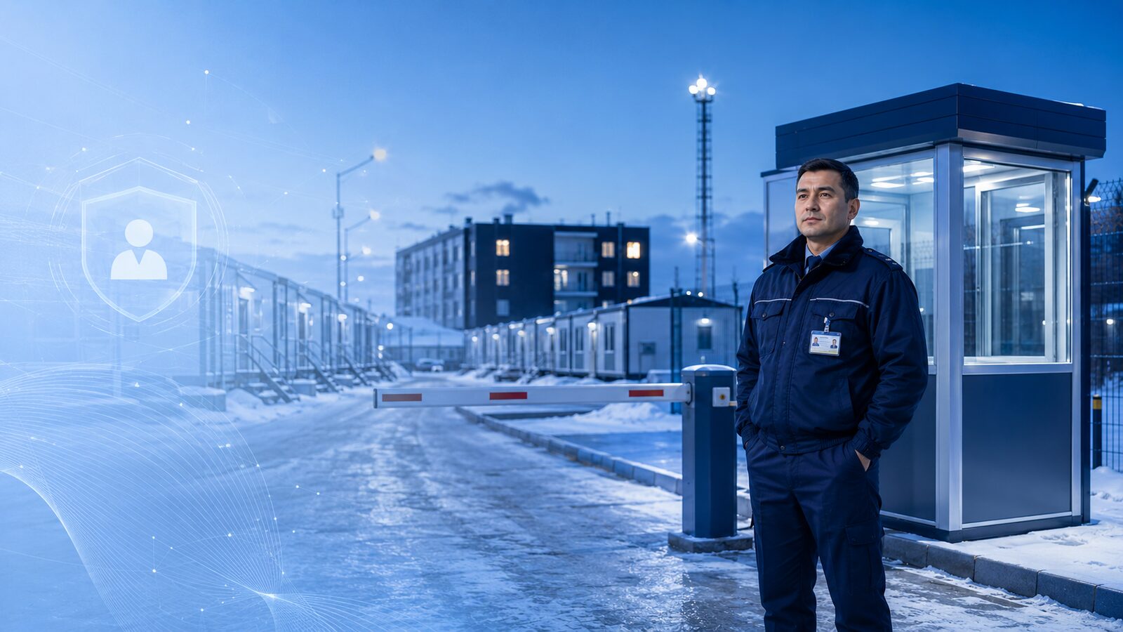 Кандидат в охрану спокойно знакомится с условиями вахты на промышленном объекте.
